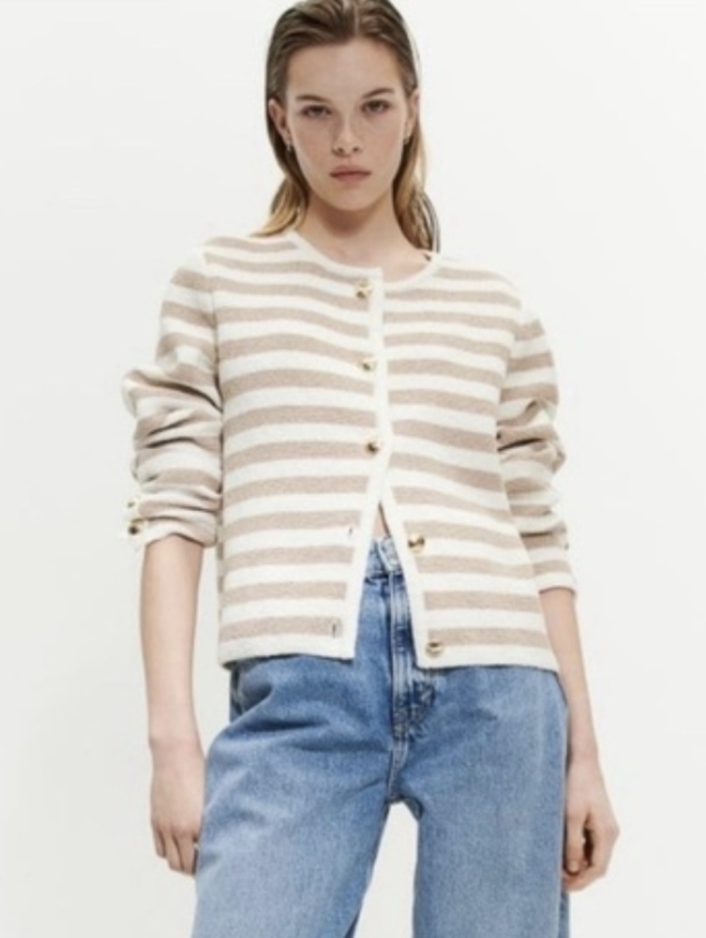 Taupe & Cream Striped Cardigan Jacket